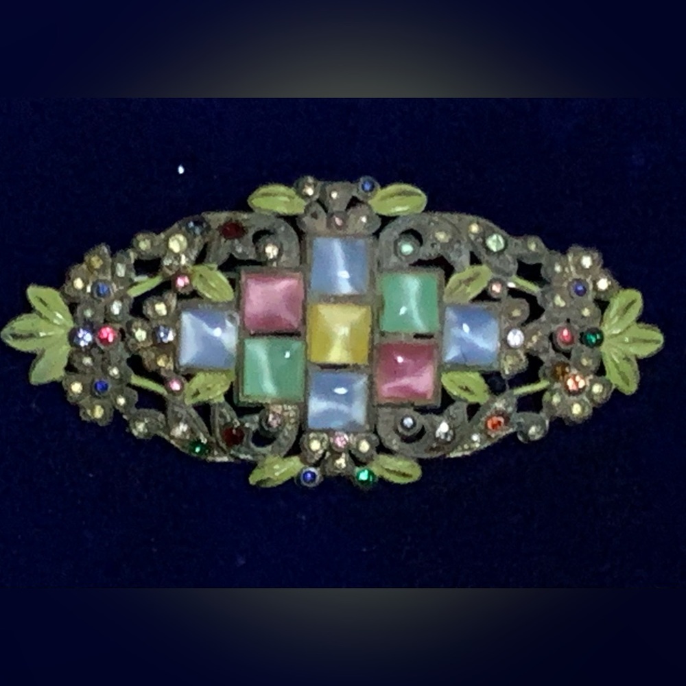 Antique Cast Enamel Glass Brooch